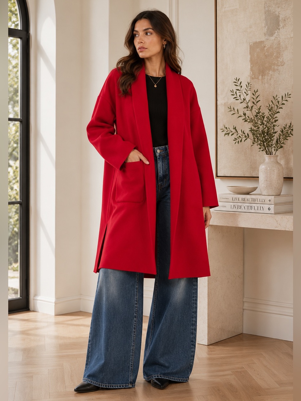 ShopEvelynne Red Open-Front Women's Coat
